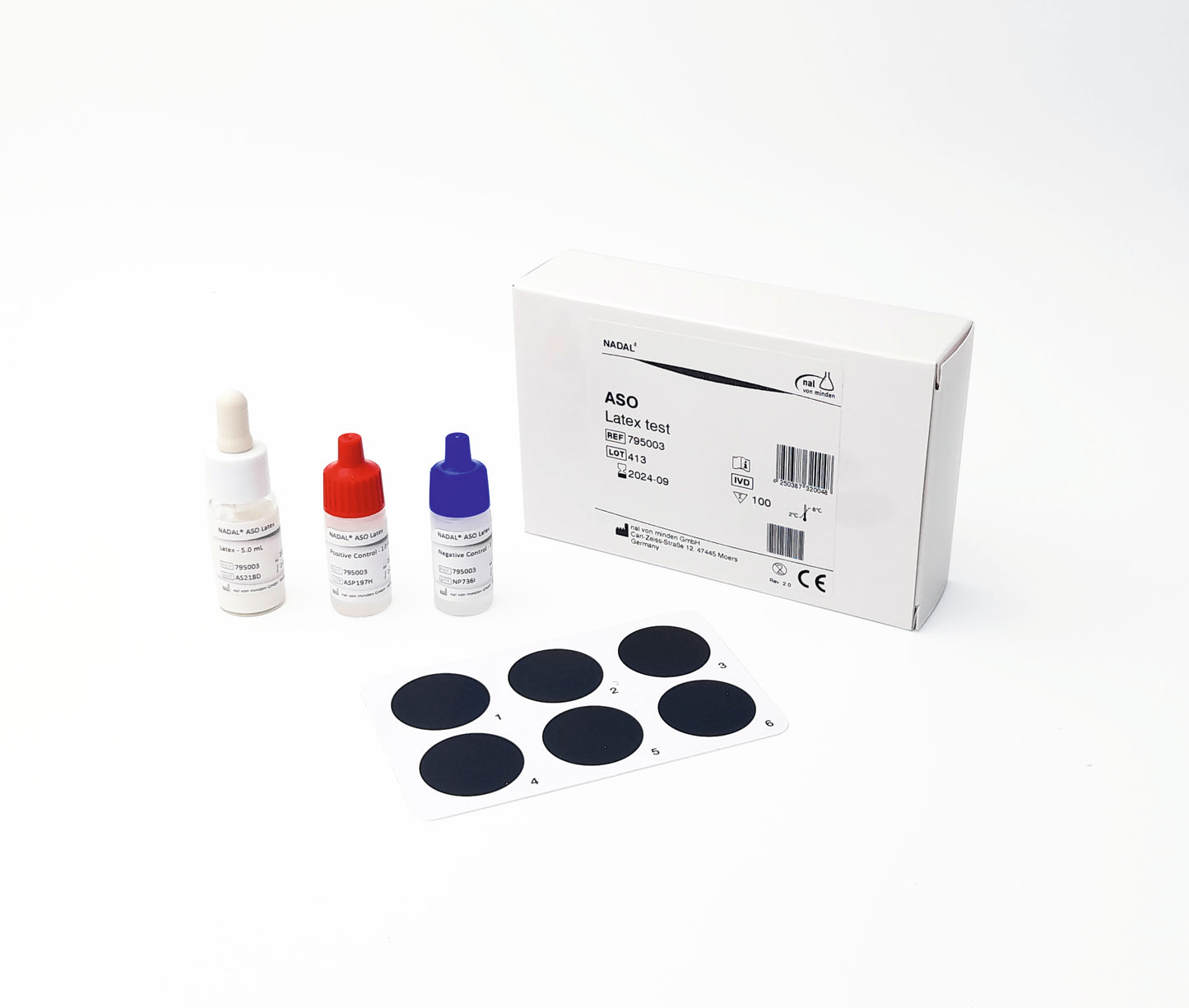 NADAL ASO Schnelltest, Nachweis von Antistreptolysin O, 1 Packung mit 100 Tests, professionelle Anwendung