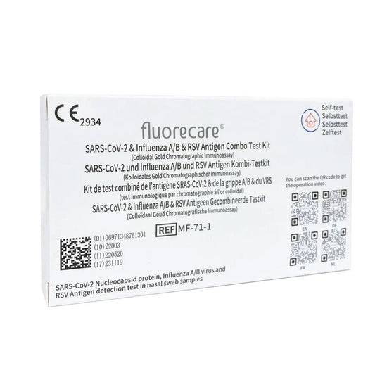 flurocare SARS-CoV-2, Influenza A/B und RSV Antigen-Selbsttest, 1 Packung mit 1 Test, zur Eigenanwendung zugelassen
